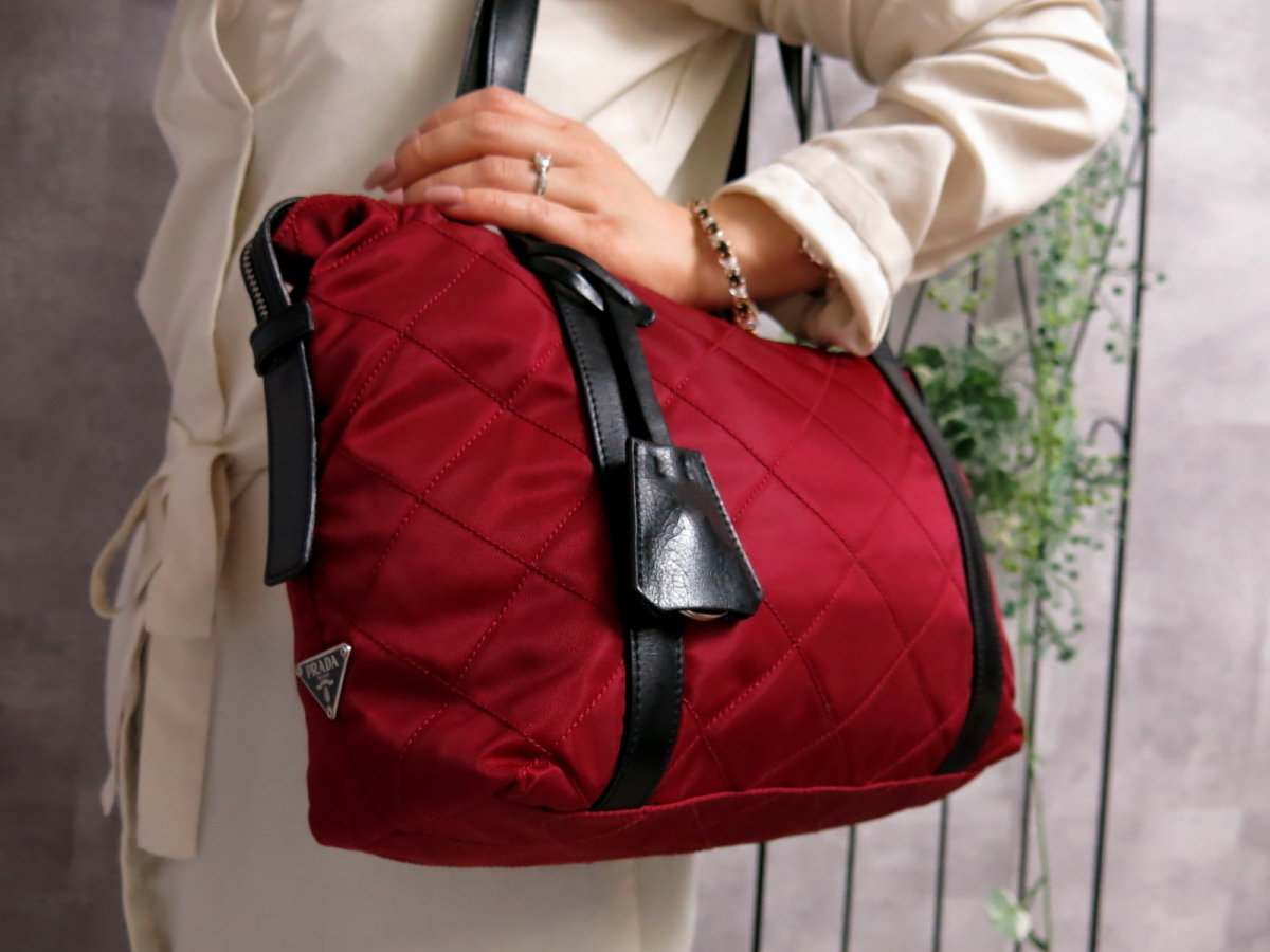○超美品○PRADA プラダ○キルティング ナイロン カーフ レザー 本革 