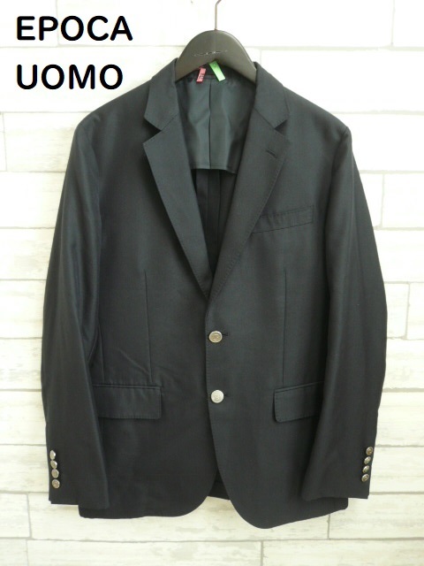 春 44◇EPOCA UOMO テーラード ジャケット メンズ 紺 日本製 ウール混 