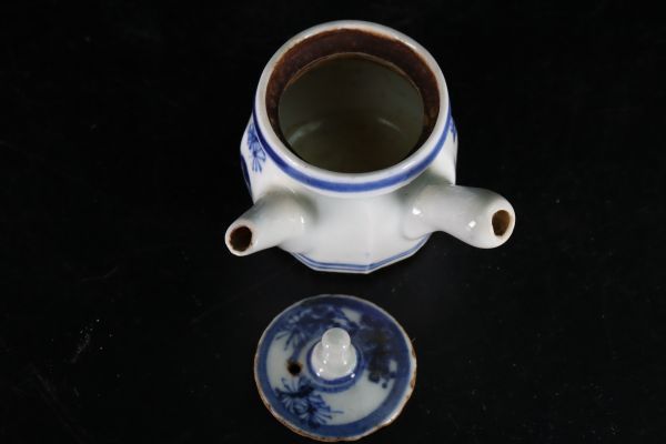唐物煎茶道具 道八 在銘 四君子染付煎茶急須 古染付写し 中国古玩