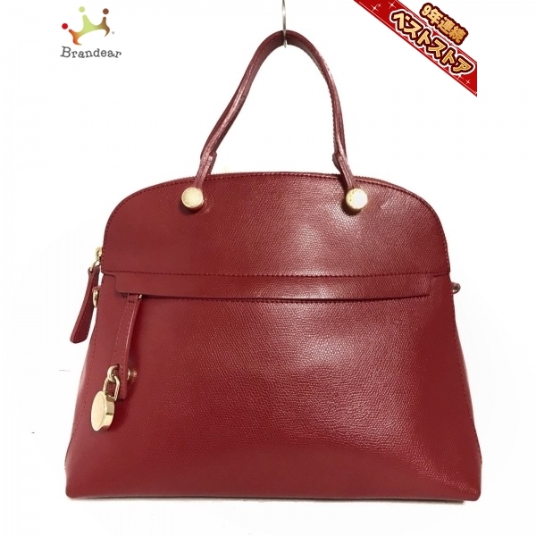 フルラ FURLA ボルドー パイパー レザー ショルダーバッグ 赤 美品 