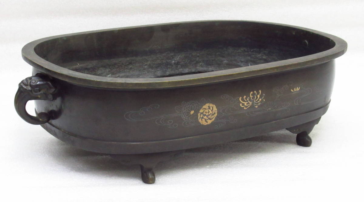 SALE，定番人気 水盤 詳細不明 約44cm x 約26cm x 高約12.2cm 重量約4.0kg / 検索：銅 象耳 砂鉢 華道具 花器 盆栽鉢(花器)｜売買されたオークション情報、yahooの商品情報をアーカイブ公開 - オークファン 花器