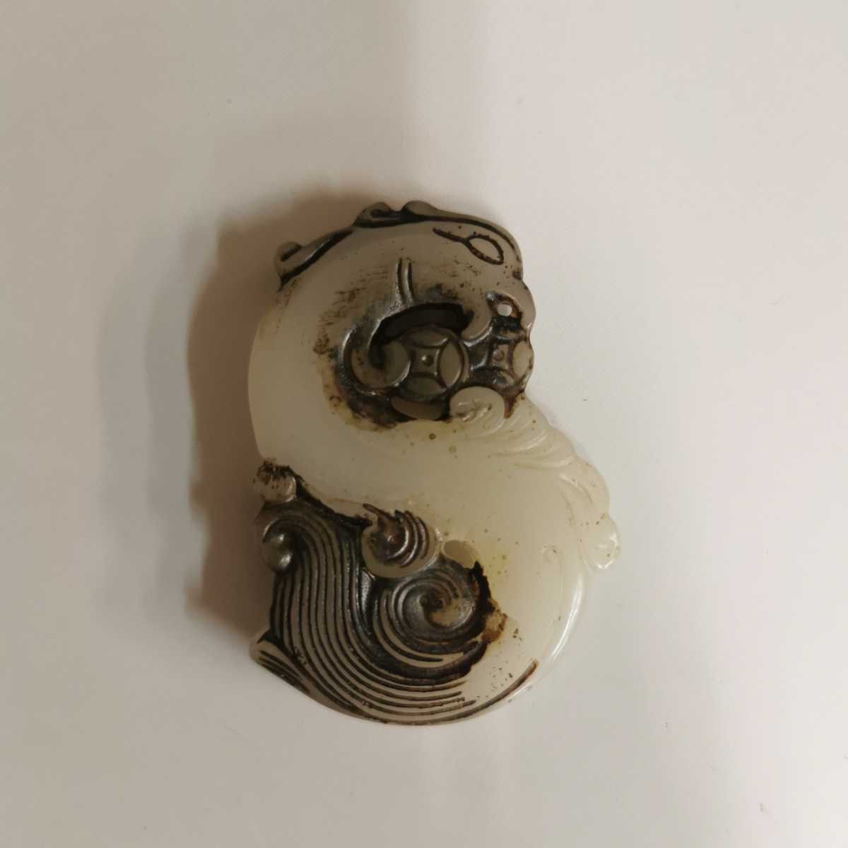 古玉 白玉 根付 鳳 彫刻 時代物 古美術 重さ25g 根付 和田玉 古
