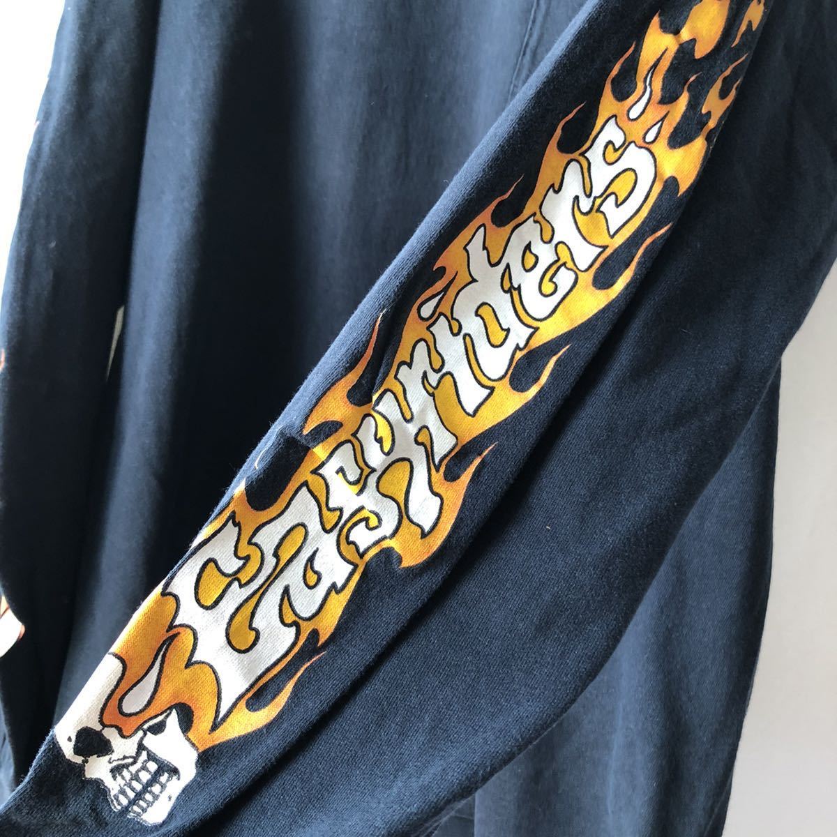 89年 EASYRIDERS スカル ファイヤーパターン ポケット 長袖Tシャツ L 