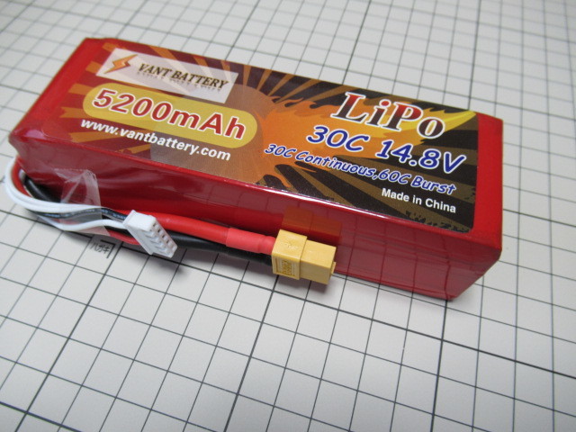 ○ VANTbattery リポバッテリー４セル １４，８V ５２００ｍAh ３０C ４セル。LiPoバッテリー（８S)で１２５クラスにスタント飛行機に 