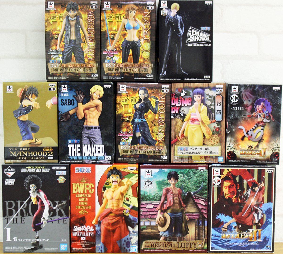 ◇中古品◇フィギュア ワンピース 12個 まとめて セット バンダイ/バンプレスト ルフィー/お菊/ペローナ/錦えもん/ナミ 他 未開封10個