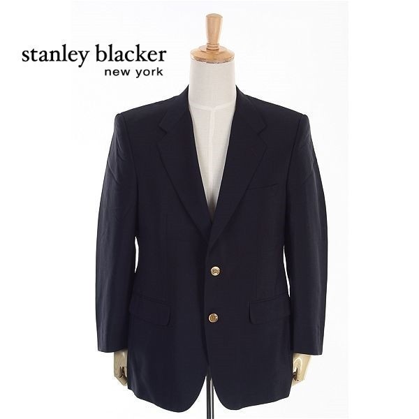 A5192/美品 春夏 Stanley blacker スタンリーブラッカー モヘア60% ウール 金ボタン テーラード シングル2Bジャケット 96AB5 濃紺/メンズ