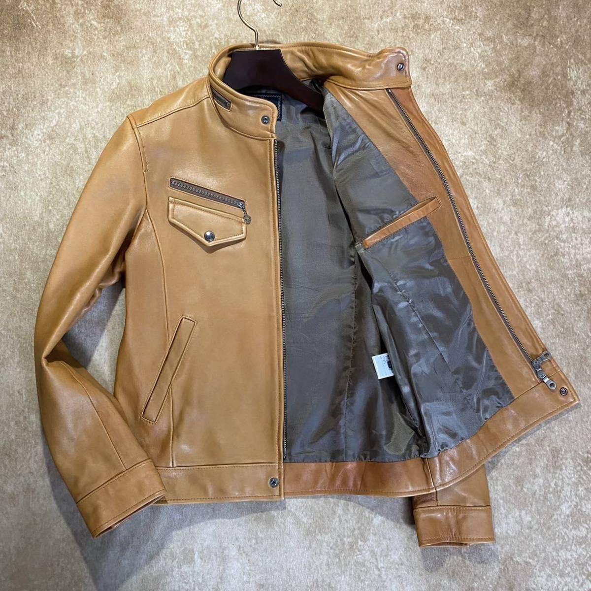 【MEN'S BIGI】羊革 レザージャケット キャメルブラウン トロトロ肌触り Kaysun General Trading LLC.