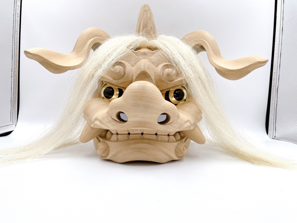 井波彫刻【獅子頭】 横山一夢作 共箱あり 座布団、ケースあり 木彫