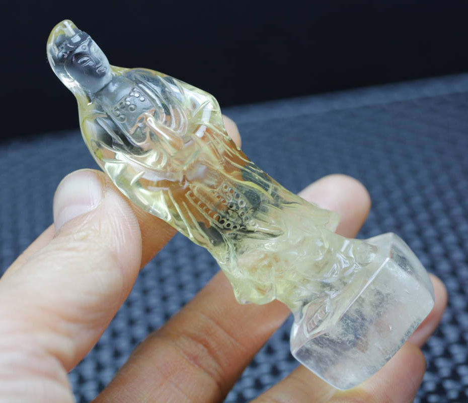 シトリン観音さま置物☆【番号19-hgy】黄水晶 透明度抜群 開運置物