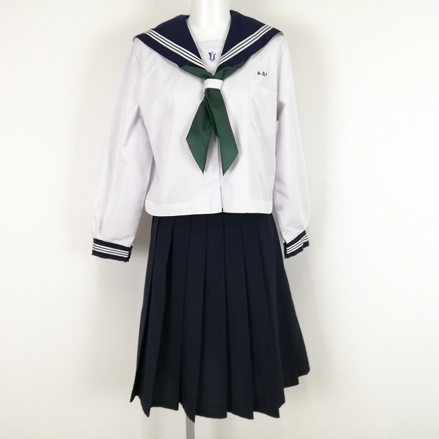 【超激得，超激得，HOT】 1円 セーラー服 スカート スカーフ 上下3点セット 大きいサイズ バスト110 中間服 長袖 白3本線 女子 宮崎本庄中学 白 ランクC EY5293(学生服)｜売買されたオークション情報、yahooの商品情報をア 学生服
