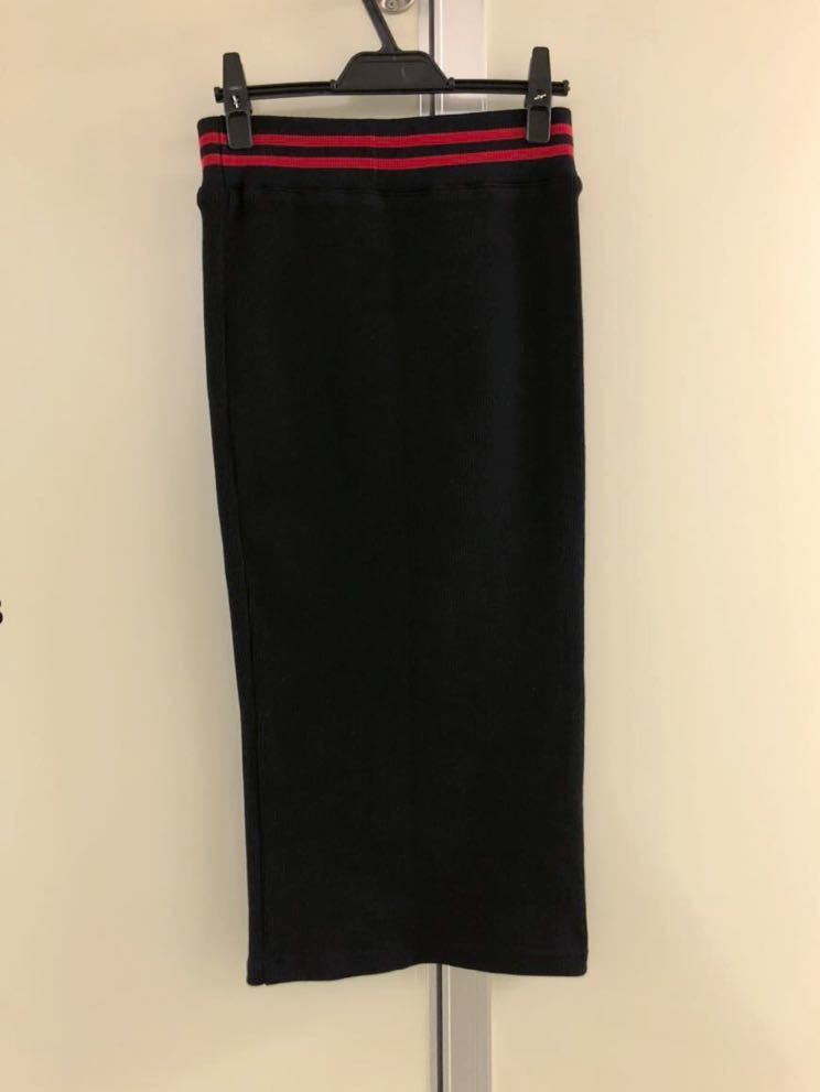 【Adam Selman】NEW YORK アダムセルマン black×redライン 肉厚リブ ニット ロング タイト スカート S セットアップ 黒×赤