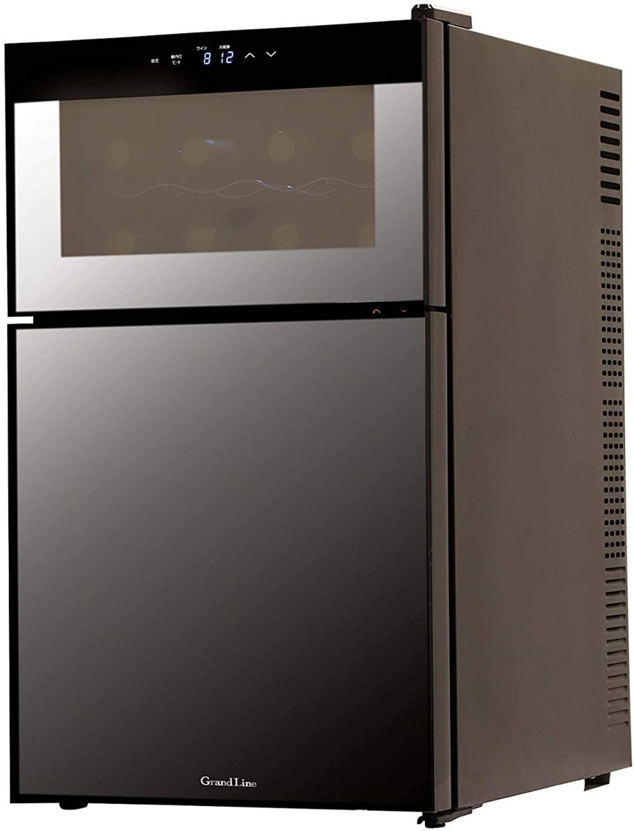 ★未使用品★限定1　A-stage 2ドア ミラーガラス冷蔵庫+一体型ワインクーラー 62L WRH-M262-B7