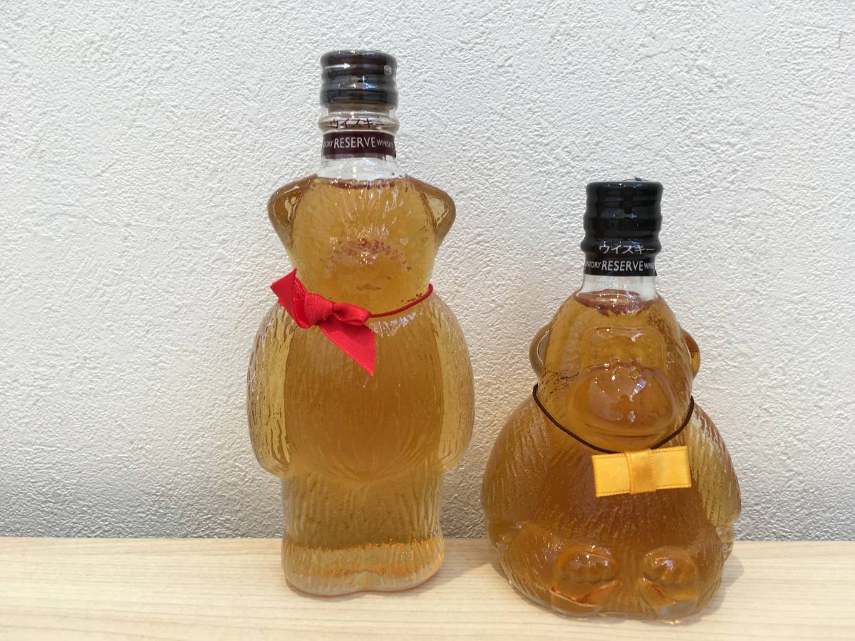 《11255》SUNTORY サントリー ウイスキー ミニボトル 2本セット RESERVE クマ ゴリラ ボトル 80ml 未開栓・箱付