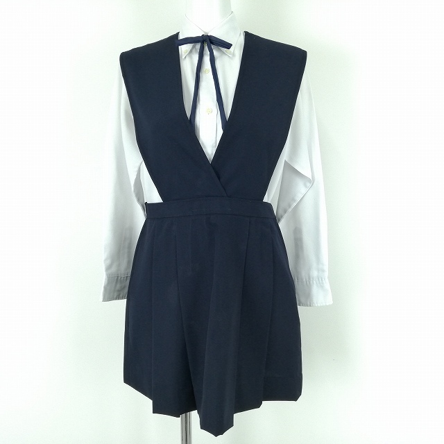 1円 ジャンスカミニ 紐タイ 等 ウエスト78 夏物 女子 学生服 信愛女学院 紺 制服 中古 ランクC EY5438