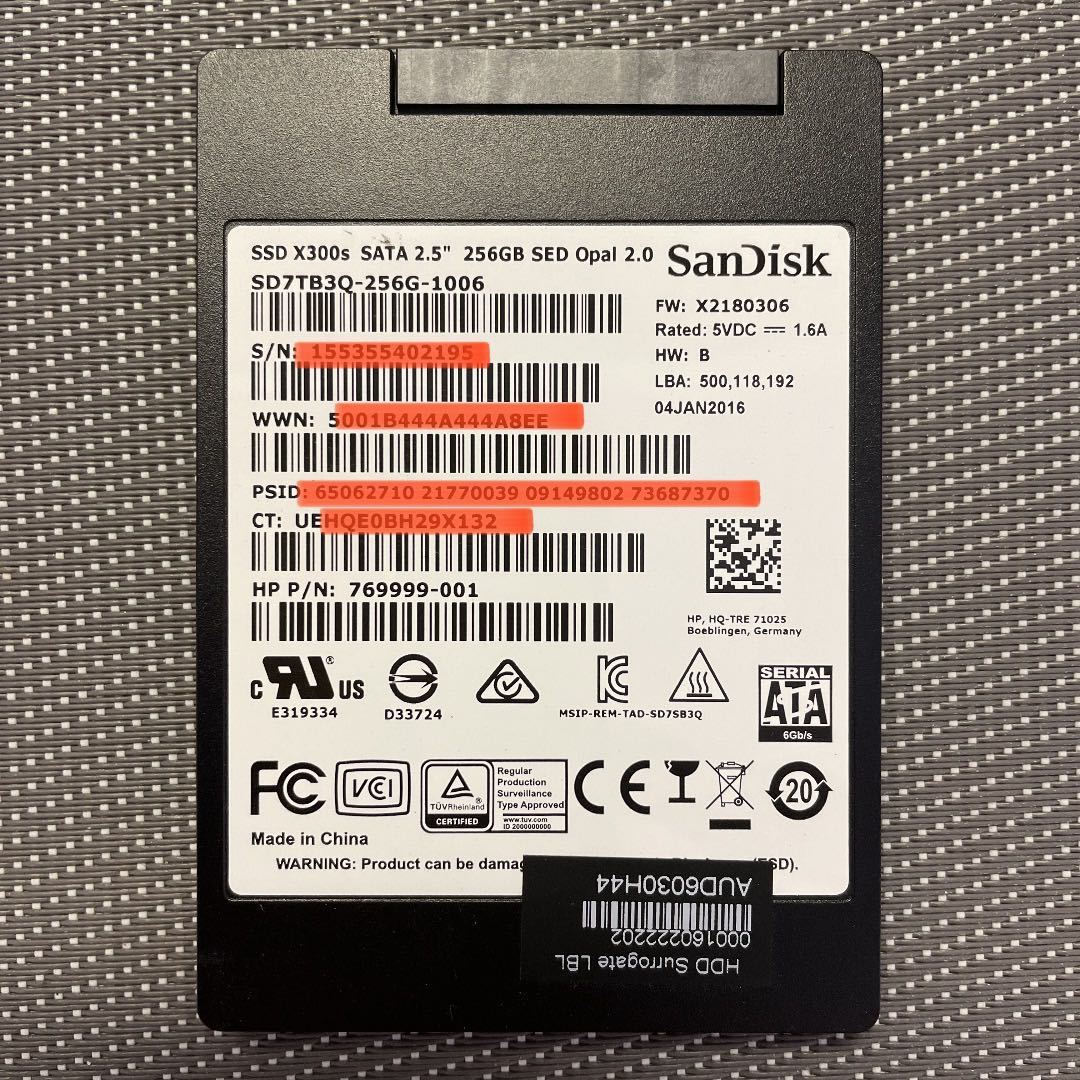 SanDisk SSD 2.5インチSATA 256GB使用時間2590h