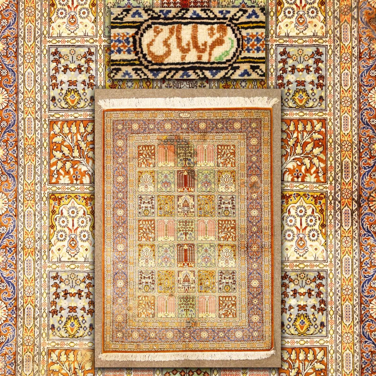 慶應◇本物保証 最高級ペルシャ絨毯 クム産 シルク100％総手織り