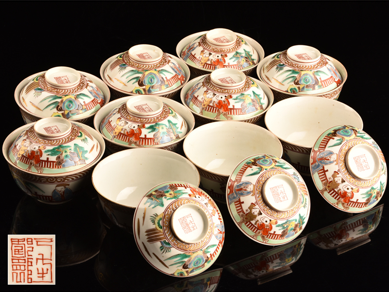 流】中国古玩 色絵唐子図蓋茶碗十客 箱付 JZ882 2026年最新