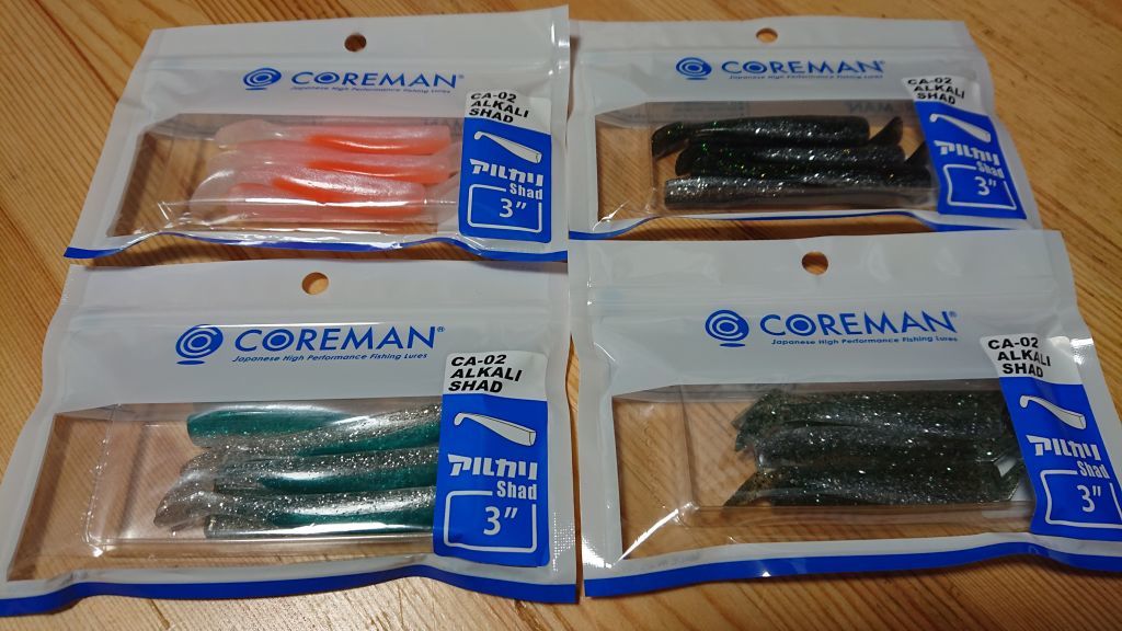コアマン アルカリシャッド 3インチ 4袋セット ナイトSP キビナゴイワシ カタクチイワシ トウゴロウイワシ 新品7 RJ-10 VJ-16 VJ-22 VJ-28