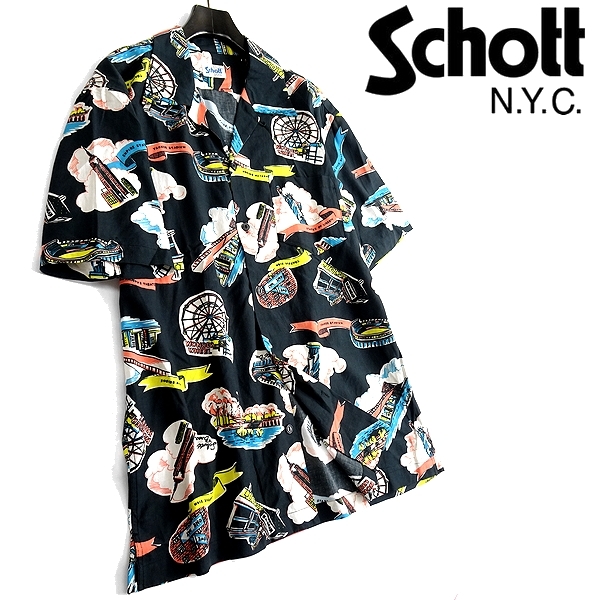 □Schott N.Y.C ショット 新品 HAWAIIAN SHIRT NY MAP 開襟 半袖 