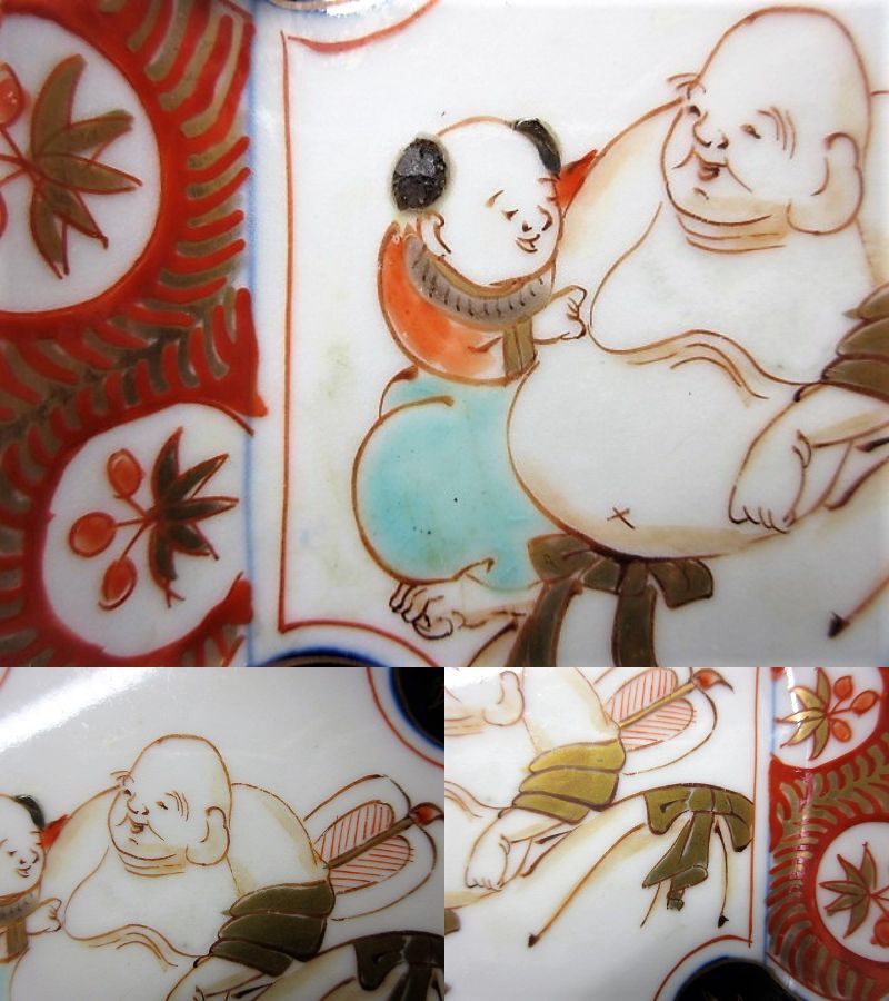 古伊万里 色絵 金襴手 布袋様と唐子 四方角向付 5枚で