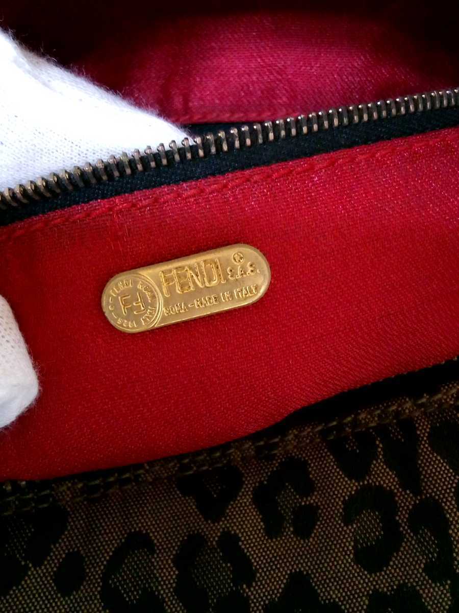 D017 FENDI フェンディ ヒョウ柄×レッド ハンドバッグ(ハンドバッグ
