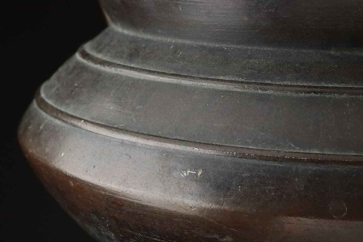 CW105 時代物 古銅 弦文 双耳三足大香炉 高15.5cm 重3.2