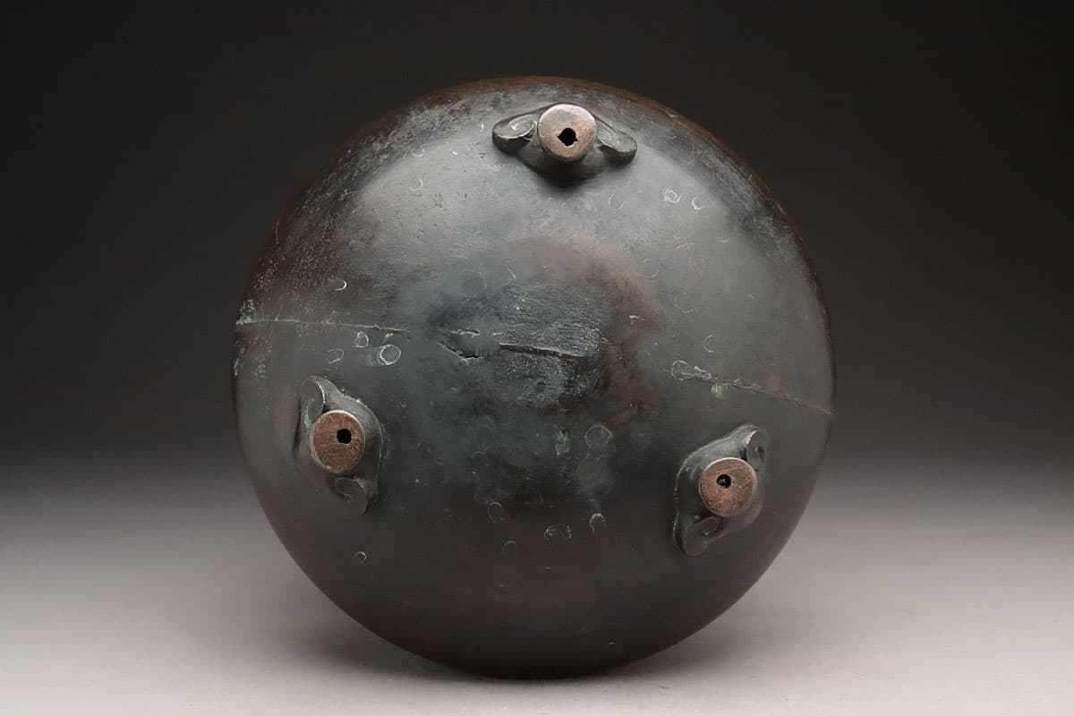 CW105 時代物 古銅 弦文 双耳三足大香炉 高15.5cm 重3.2