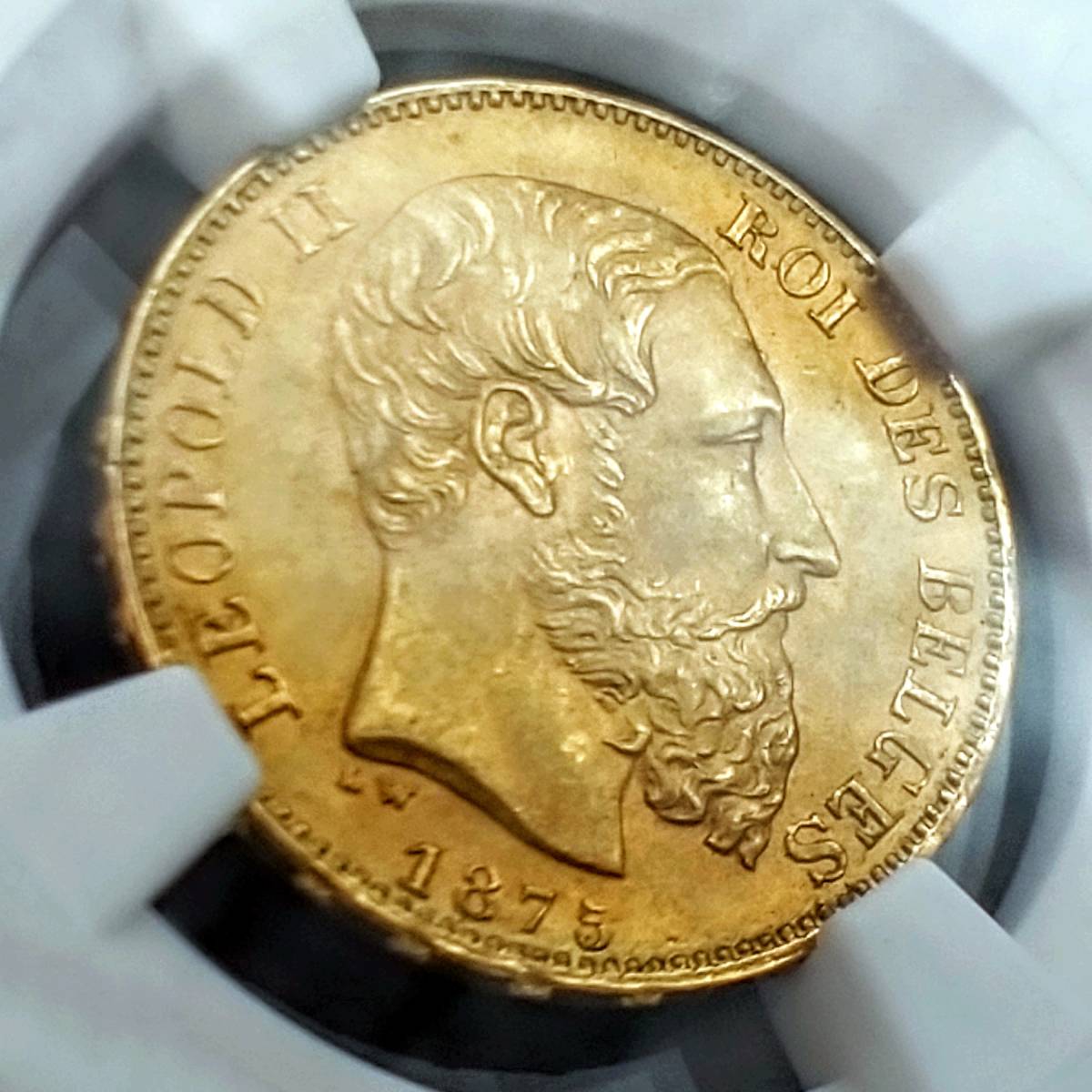 NGC鑑定 ベルギー 金貨 1875年 MS65 レオポルド2世 20フラン