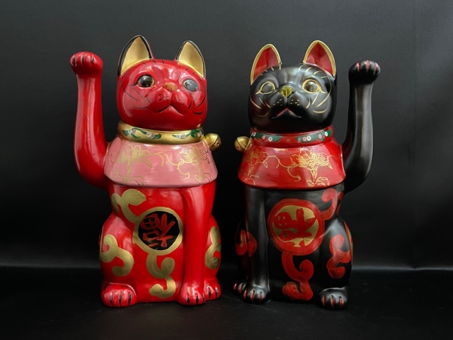 招き猫 l まねき猫 黒 福づくし 右手 まねきねこ 開店祝い 