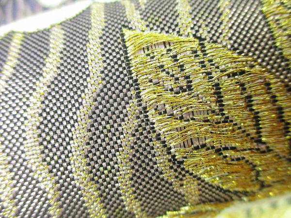 着物ふぁんた◇金糸　ラメ糸　暈し　花尽くし文様　小花散し　よろけ縞　美品　六通袋帯　 u1308 袋帯 金糸 振袖 金糸銀糸 四季花紋」六通柄 日本製