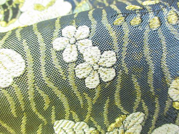 着物ふぁんた◇金糸　ラメ糸　暈し　花尽くし文様　小花散し　よろけ縞　美品　六通袋帯　 u1308 袋帯 金糸 振袖 金糸銀糸 四季花紋」六通柄 日本製