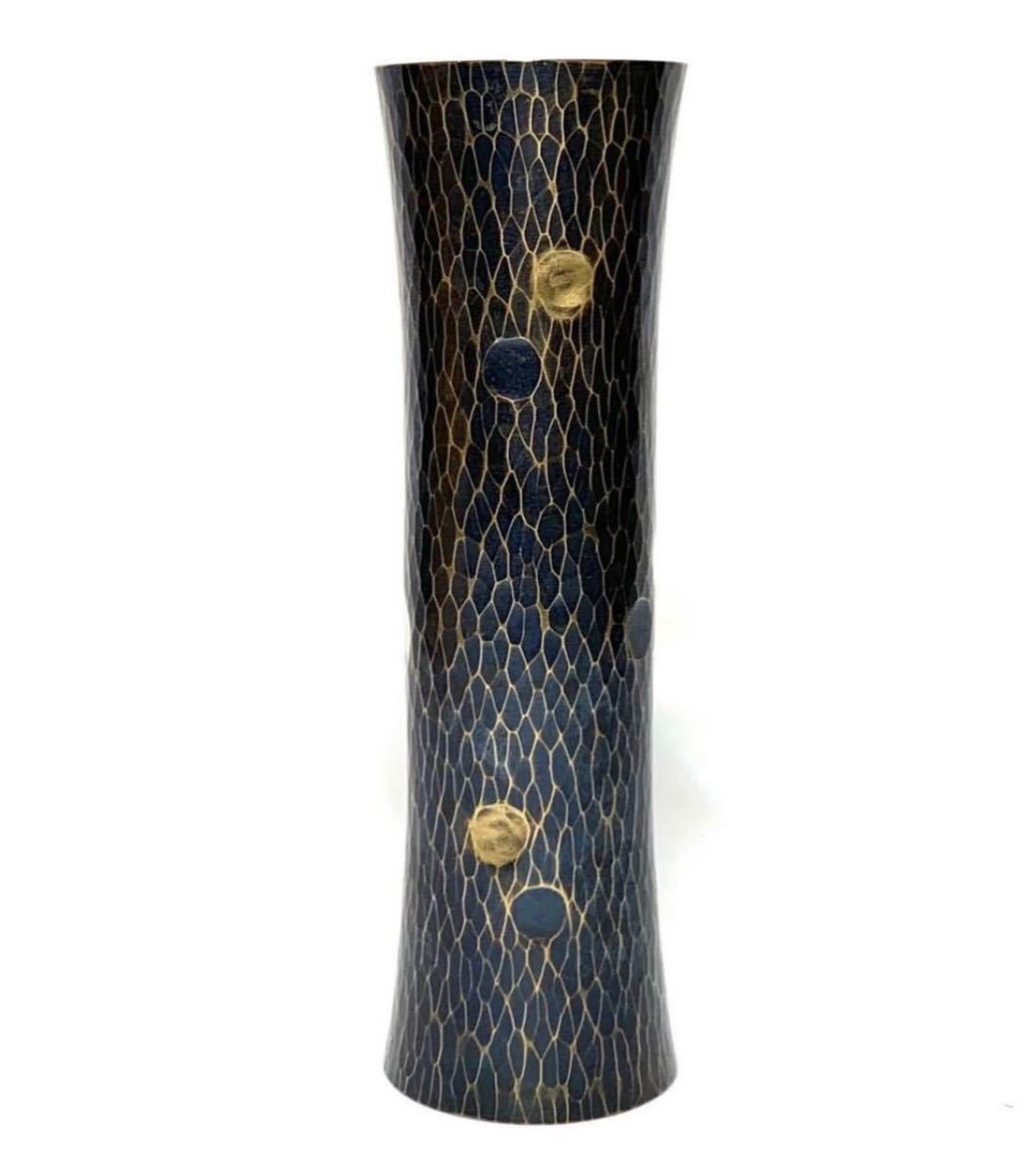 笹】 北越堂 鎚起銅器 一輪挿し 共箱 花瓶 花器 打物銅器（検索：玉川