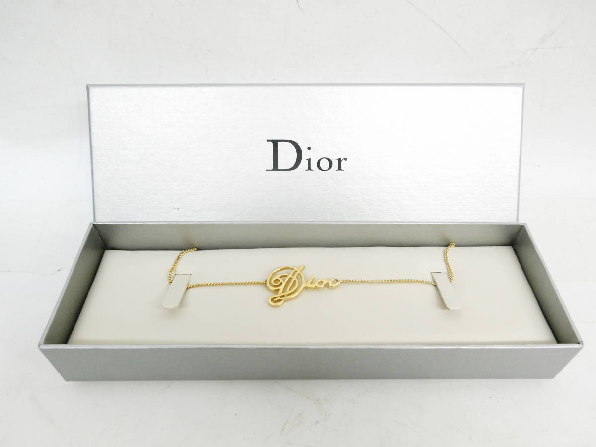 10 27-414168-09 [Y]【A】クリスチャンディオール Christian Dior ロゴ ネックレス ゴールド系 アクセサリー 箱付き 名27