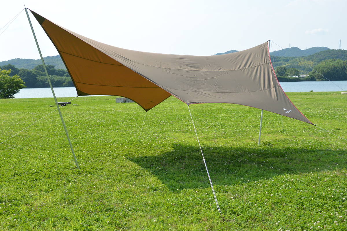 中古 snow peak TP-862/HDタープ シールド・ヘキサ（L）＋ウィングポール240cm TP-002 スノーピーク キャンプ 6角形 日陰 涼しい