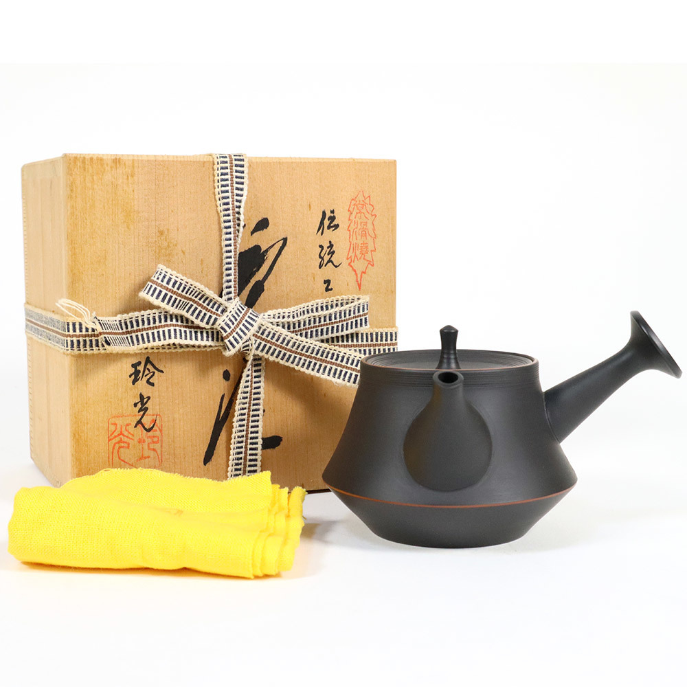 Z01. 常滑焼 鯉江廣 号 玲光 茶注/急須 共布/共箱 煎茶道具 美品