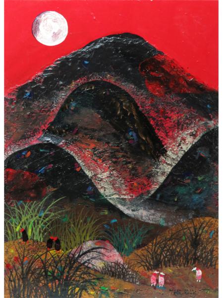 絵画館☆異色作家 古川通泰 40号「祭りの里」大作！☆40～50万☆(自然