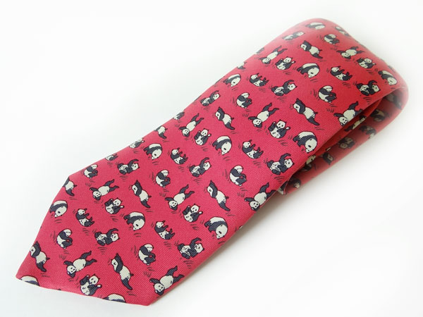 エルメス☆ネクタイ☆パンダ☆レッド☆シルク☆絹☆1円～