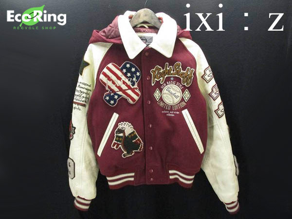 1円 イクシーズ 中綿入り スタジャン M ホワイト×ボルドーBR419