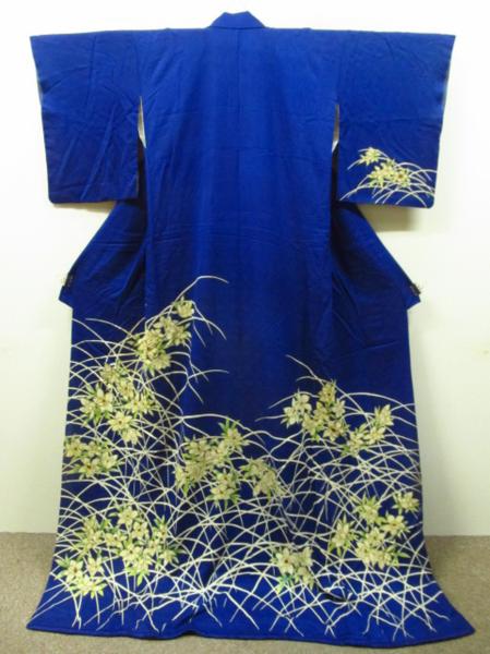 ★着物10★ 1円 絹 草花 袷お引き摺り ☆☆