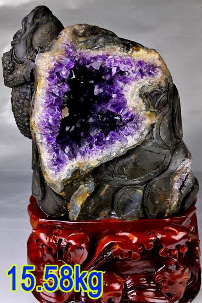晶都◇①15.6Kg手彫りウルグアイ産アメジスト金蟾★P103-123★