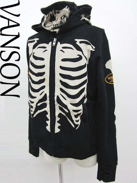 未使用品 【バンソン】 スカルボーンジップパーカー/長袖/L/黒