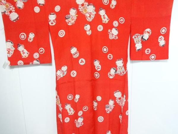 869.■みやこ■美品アンティーク こけしに丸文様 単衣 長襦袢