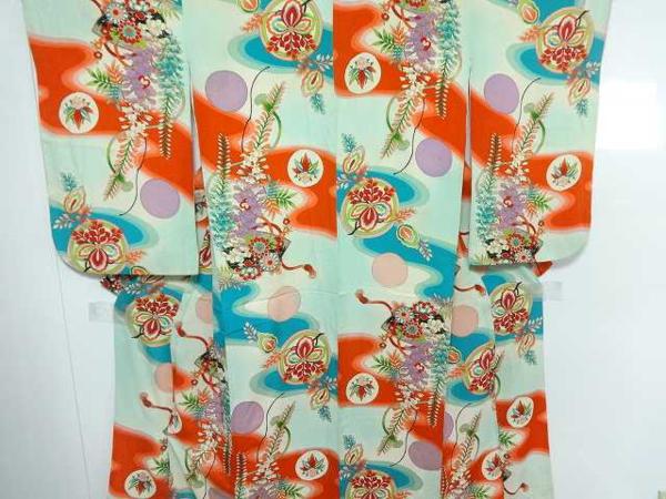 1106.■みやこ■難あり商品アンティーク 縮緬錦紗 草花模様 着物