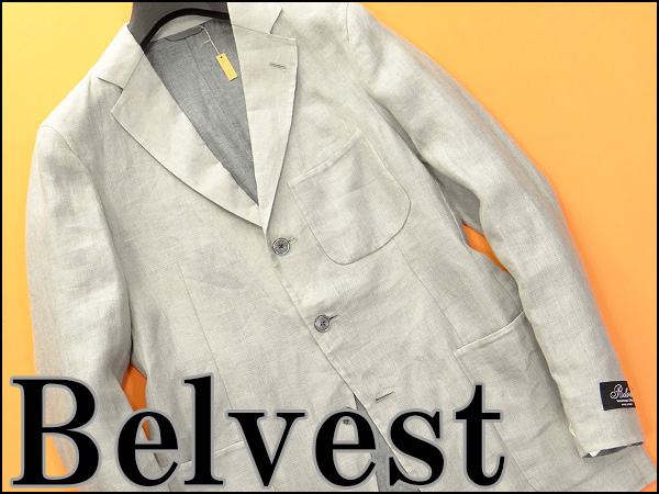 新品12.3万!Belvestベルベスト リネンジャケット48灰☆J21292(Lサイズ 