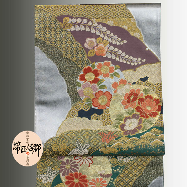 【帯匠洛都】 小機屋別誂限定入荷！引箔袋帯 雪輪青海花丸文