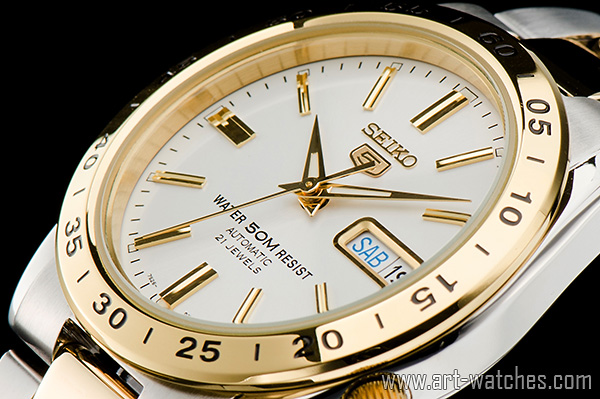 1円セイコーSEIKO自動巻きホワイト&ゴールドカラー裏スケ腕時計