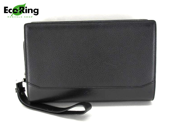 1円 カルティエ 持ち手付 レザー セカンドバッグ 黒 BP052