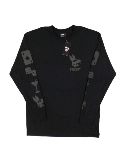 STUSSY ロンT・黒/反射・M●『31%OFF即決』●11720D