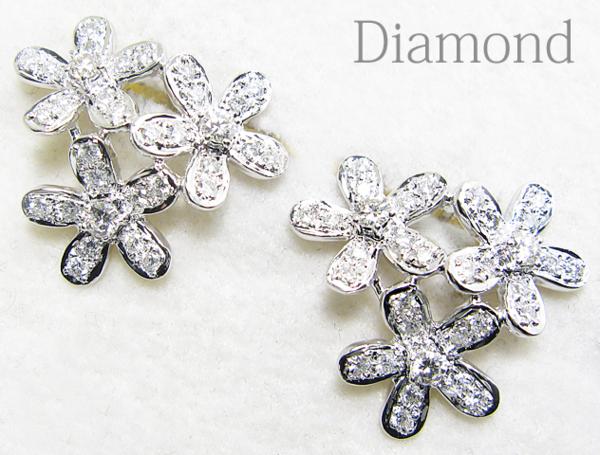 【銀トレ】1円～/計0.98ct天然ダイヤ/K18WG/煌くフラワーピアス