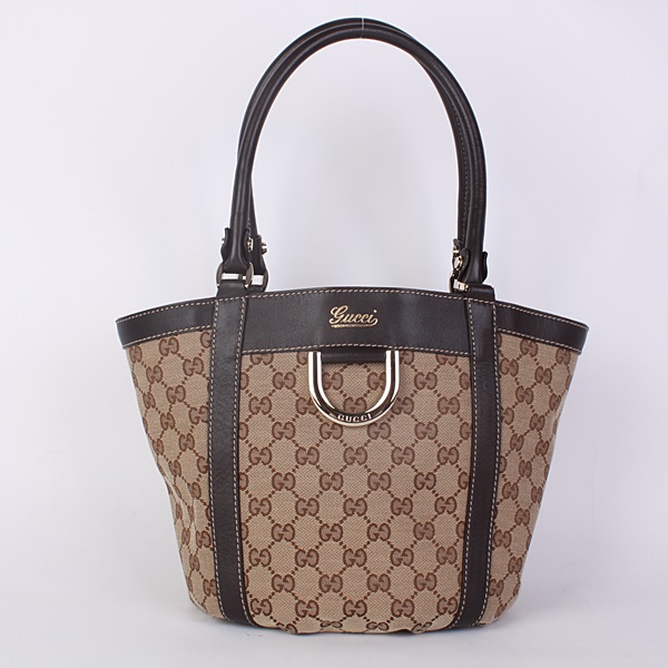 V498【1円～グッチ】GGキャンバスミニトートバッグ バケツ型 茶